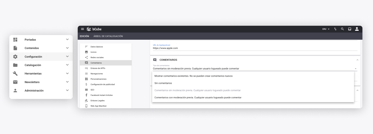 Configuración comentarios