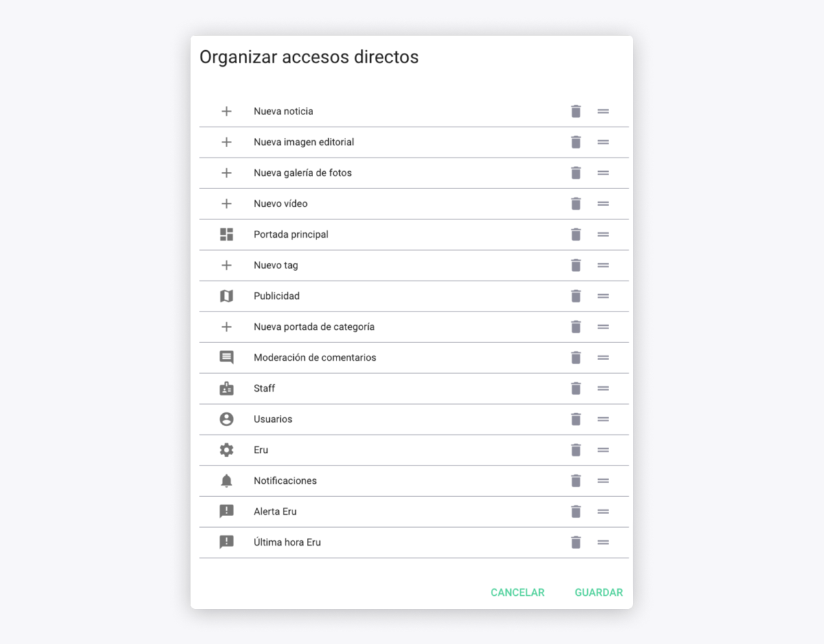 Organizador accesos directos