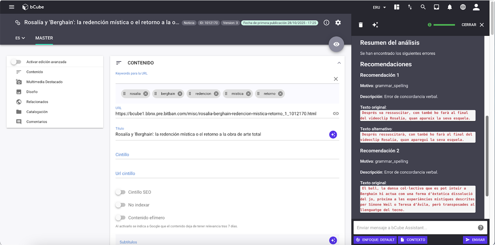 bCube Assistant chat