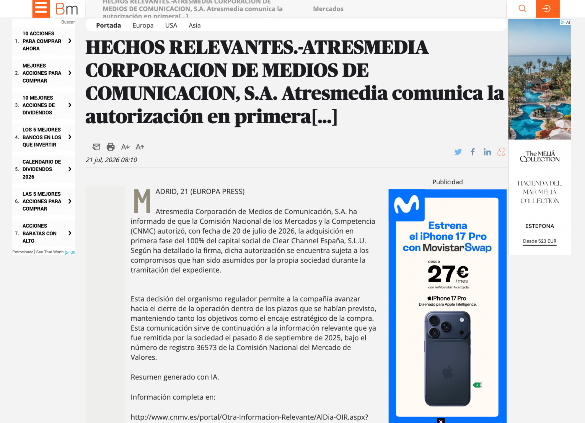 Bolsamanía resumen IA