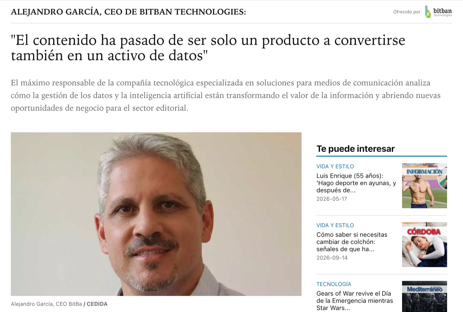 Entrevista a Alejandro García en El Periódico de Aragón